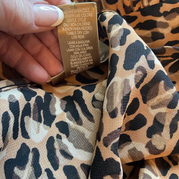 Miss Tina Animal Print Ruffled Long Sleeve Work/Party Semi Sheer Top Plus 2X - Picture 9 of 9